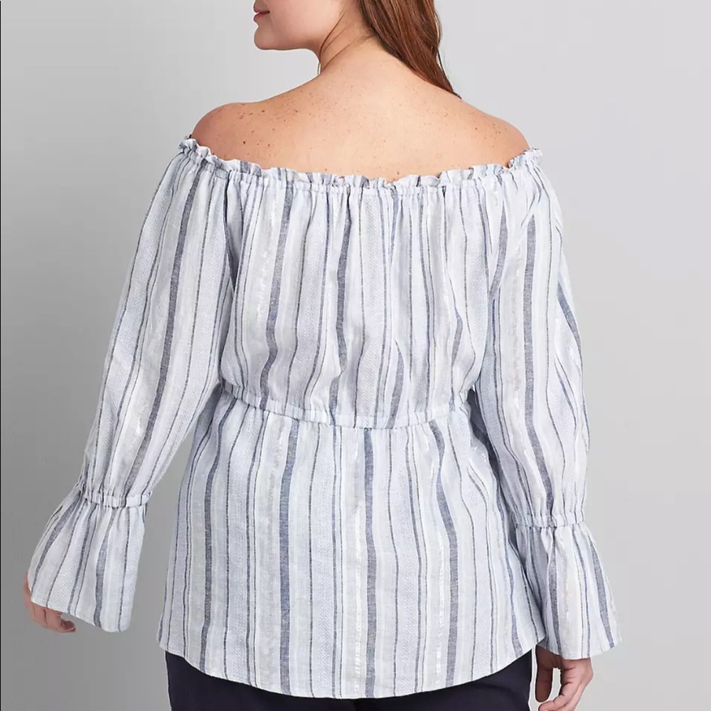 Multiple Blue Striped Off-The-Shoulder Top - Picture 2 of 5